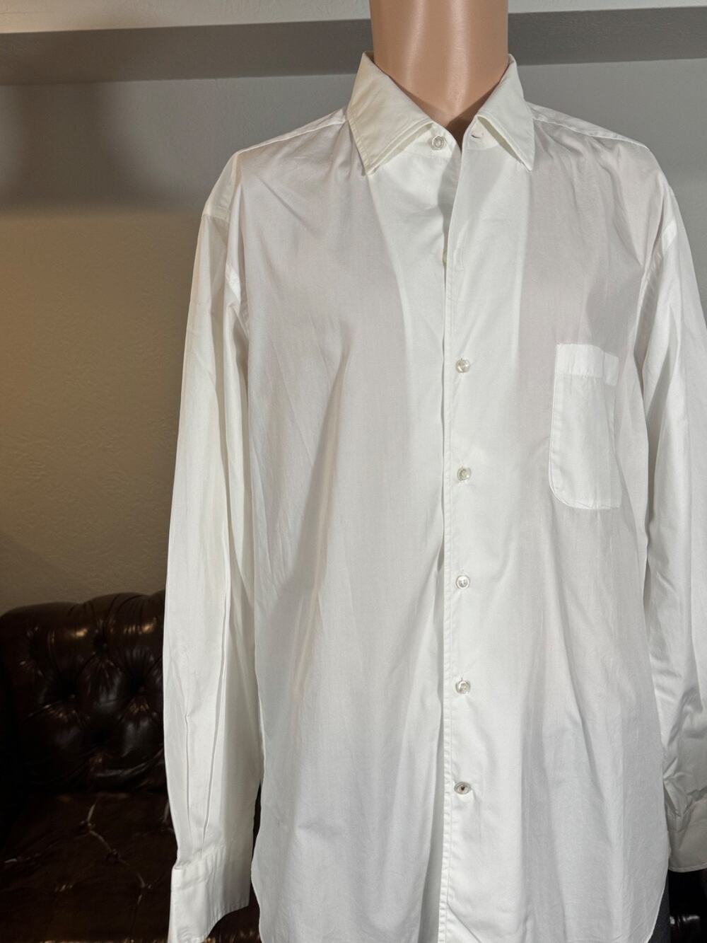 Loro Piana Andre White Poplin Dress Shirt Large Cotton One Piece Collar